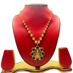 Ball Design Goddess Laxmi Design Necklace Green