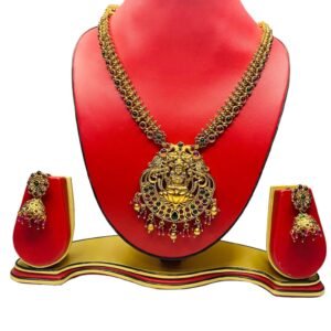 Brass Temple Necklace With Earrings Set